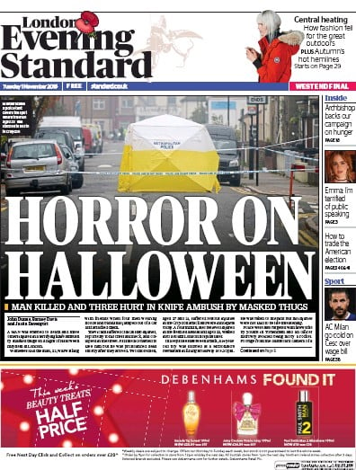 London Evening Standard (UK) Newspaper Front Page for 2 November 2016