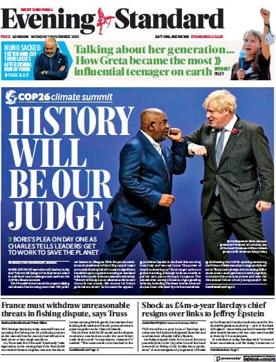London Evening Standard (UK) Newspaper Front Page for 2 November 2021