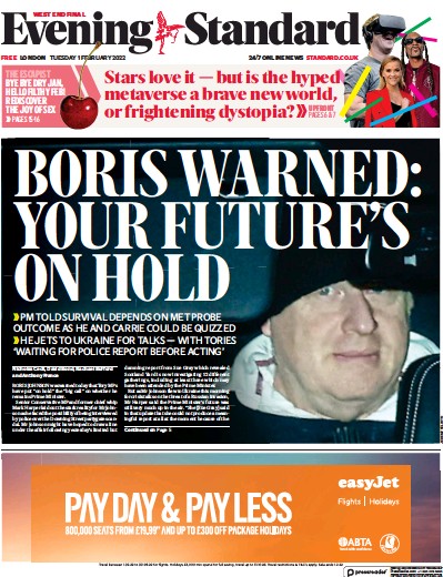 London Evening Standard (UK) Newspaper Front Page for 2 February 2022