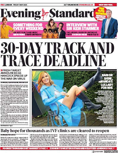 London Evening Standard Newspaper Front Page for 2 May 2020