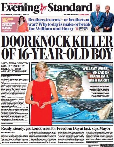 London Evening Standard (UK) Newspaper Front Page for 2 July 2021