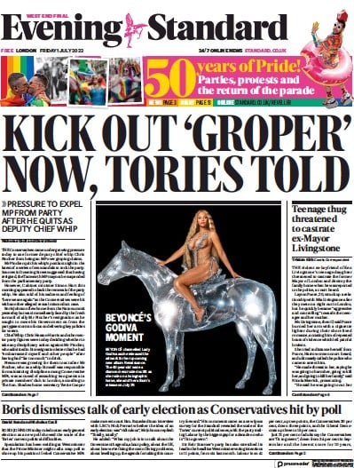 London Evening Standard (UK) Newspaper Front Page for 2 July 2022