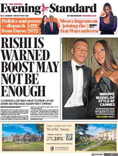 London Evening Standard (UK) Newspaper Front Page for 30 May 2022