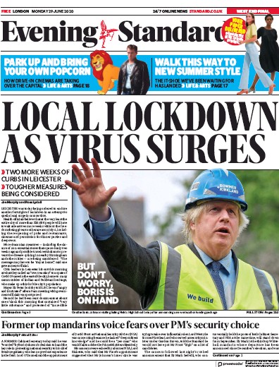 London Evening Standard Newspaper Front Page for 30 June 2020