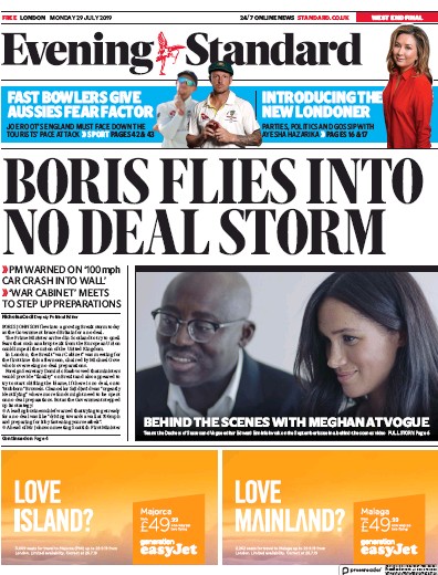 London Evening Standard Newspaper Front Page for 30 July 2019