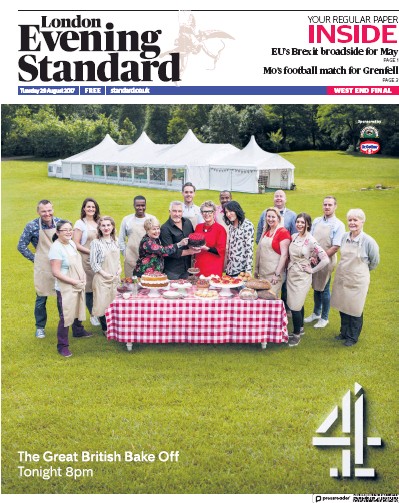 London Evening Standard Newspaper Front Page for 30 August 2017