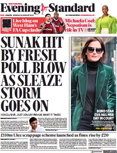 London Evening Standard (UK) Newspaper Front Page for 31 January 2023