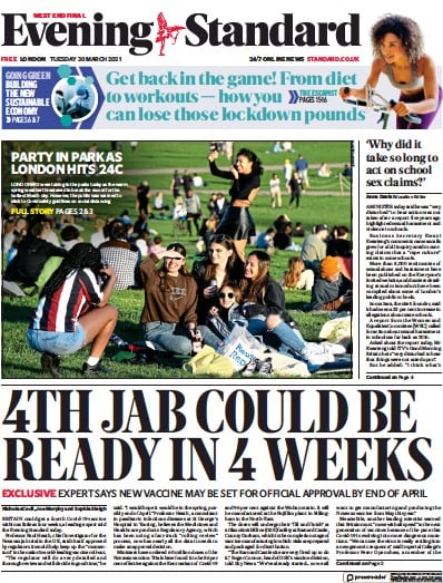 London Evening Standard (UK) Newspaper Front Page for 31 March 2021