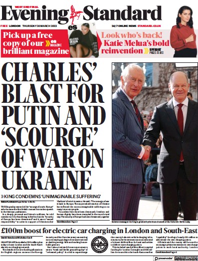 London Evening Standard (UK) Newspaper Front Page for 31 March 2023