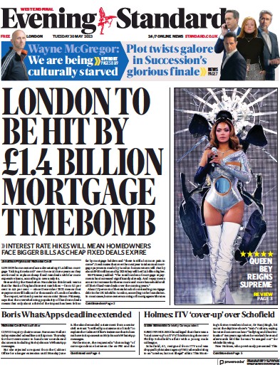 London Evening Standard (UK) Newspaper Front Page for 31 May 2023