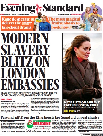 London Evening Standard (UK) Newspaper Front Page for 3 December 2022