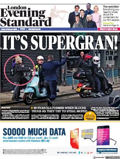 London Evening Standard Newspaper Front Page for 3 February 2018