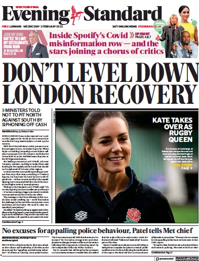 London Evening Standard (UK) Newspaper Front Page for 3 February 2022