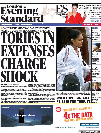 London Evening Standard Newspaper Front Page for 3 June 2017