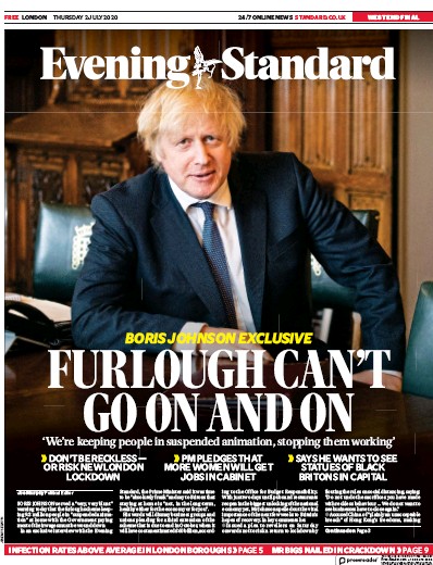 London Evening Standard (UK) Newspaper Front Page for 3 July 2020