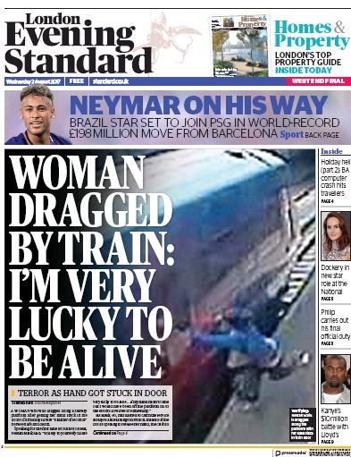 London Evening Standard (UK) Newspaper Front Page for 3 August 2017