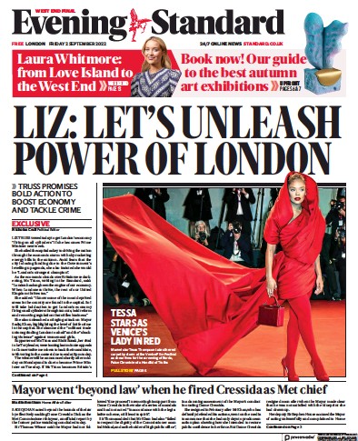 London Evening Standard (UK) Newspaper Front Page for 3 September 2022