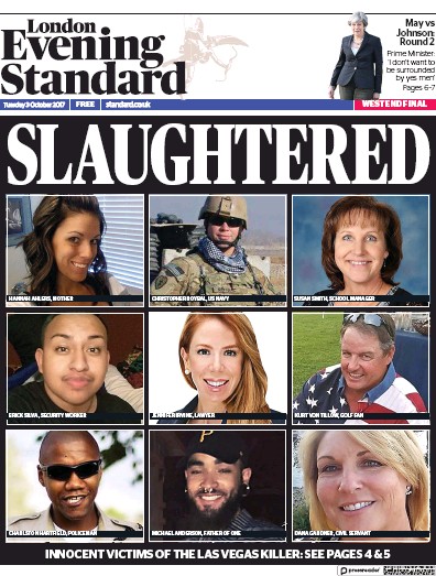 London Evening Standard Newspaper Front Page for 4 October 2017