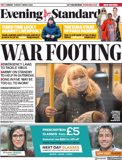 London Evening Standard Newspaper Front Page for 4 March 2020