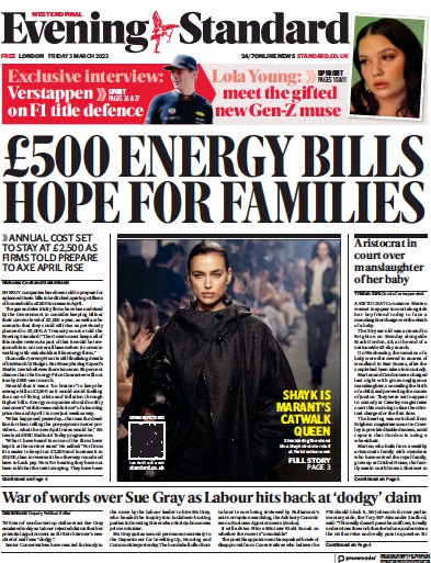 London Evening Standard (UK) Newspaper Front Page for 4 March 2023