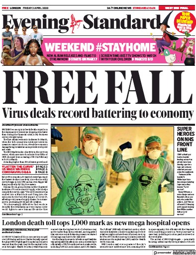 London Evening Standard Newspaper Front Page for 4 April 2020