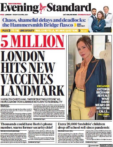 London Evening Standard (UK) Newspaper Front Page for 4 May 2021