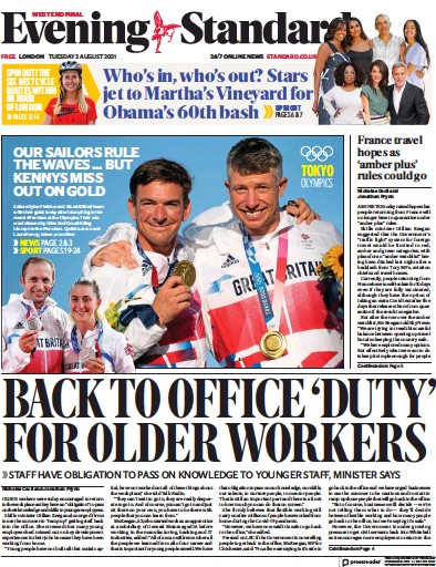 London Evening Standard (UK) Newspaper Front Page for 4 August 2021