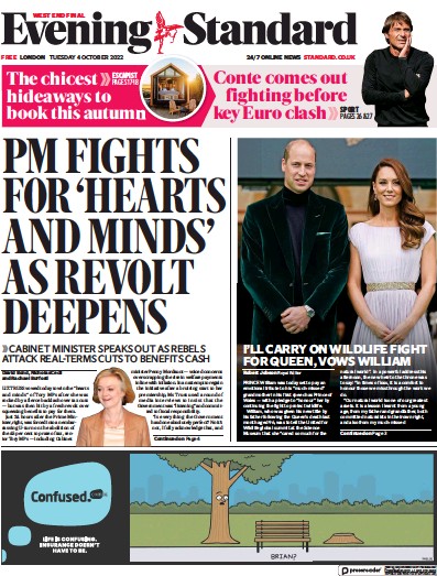London Evening Standard Newspaper Front Page for 5 October 2022
