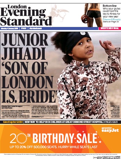London Evening Standard Newspaper Front Page for 5 January 2016