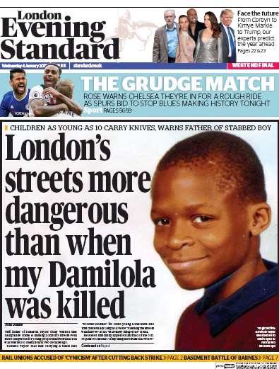 London Evening Standard Newspaper Front Page for 5 January 2017
