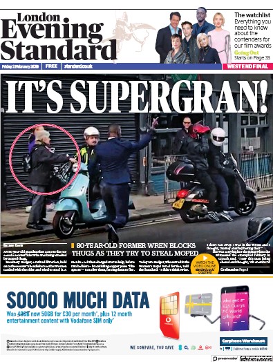 London Evening Standard Newspaper Front Page for 5 February 2018