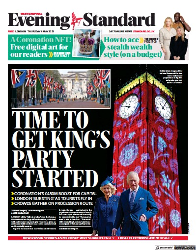 London Evening Standard (UK) Newspaper Front Page for 5 May 2023