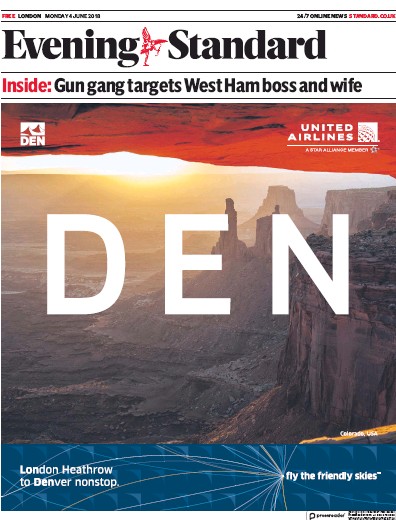 London Evening Standard Newspaper Front Page for 5 June 2018