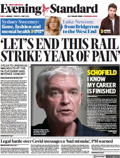 London Evening Standard Newspaper Front Page for 5 June 2023