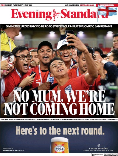 London Evening Standard Newspaper Front Page for 5 July 2018