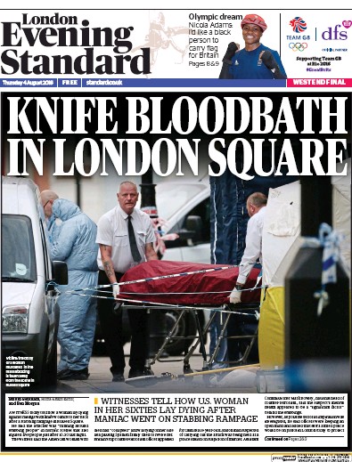 London Evening Standard Newspaper Front Page for 5 August 2016