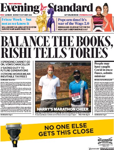 London Evening Standard Newspaper Front Page for 6 October 2020
