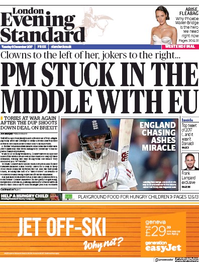 London Evening Standard Newspaper Front Page for 6 December 2017