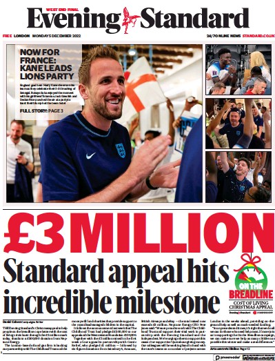 London Evening Standard Newspaper Front Page for 6 December 2022