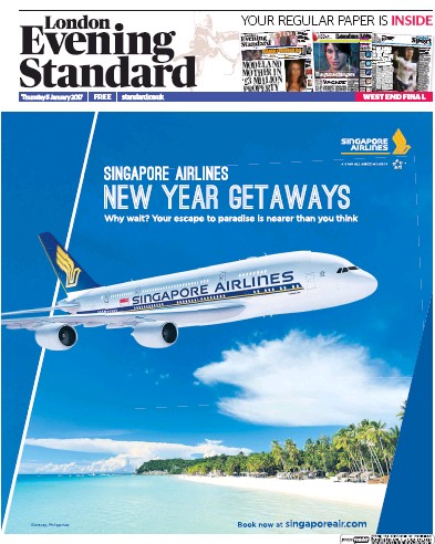 London Evening Standard Newspaper Front Page for 6 January 2017