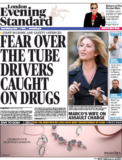 London Evening Standard (UK) Newspaper Front Page for 6 February 2016