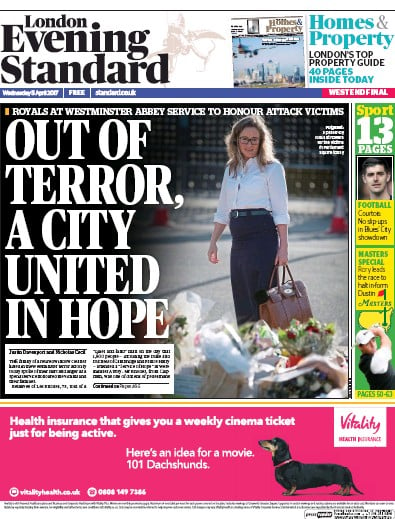 London Evening Standard Newspaper Front Page for 6 April 2017