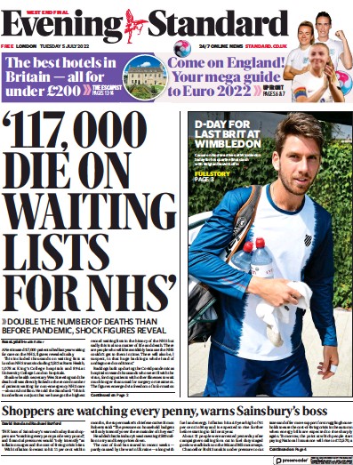 London Evening Standard Newspaper Front Page for 6 July 2022