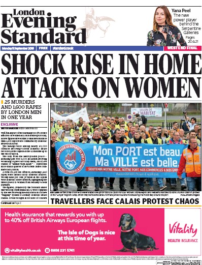 London Evening Standard Newspaper Front Page for 6 September 2016