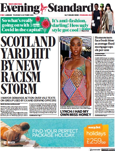 London Evening Standard Newspaper Front Page for 7 October 2022