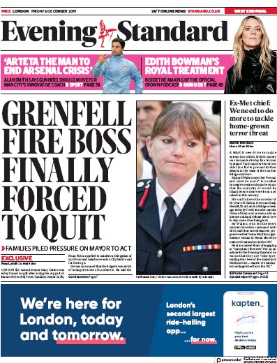 London Evening Standard Newspaper Front Page for 7 December 2019