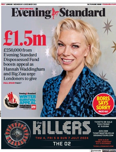 London Evening Standard (UK) Newspaper Front Page for 7 December 2023