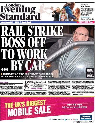 London Evening Standard Newspaper Front Page for 7 January 2017