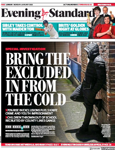 London Evening Standard (UK) Newspaper Front Page for 7 January 2020