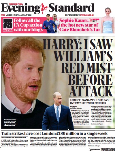 London Evening Standard (UK) Newspaper Front Page for 7 January 2023